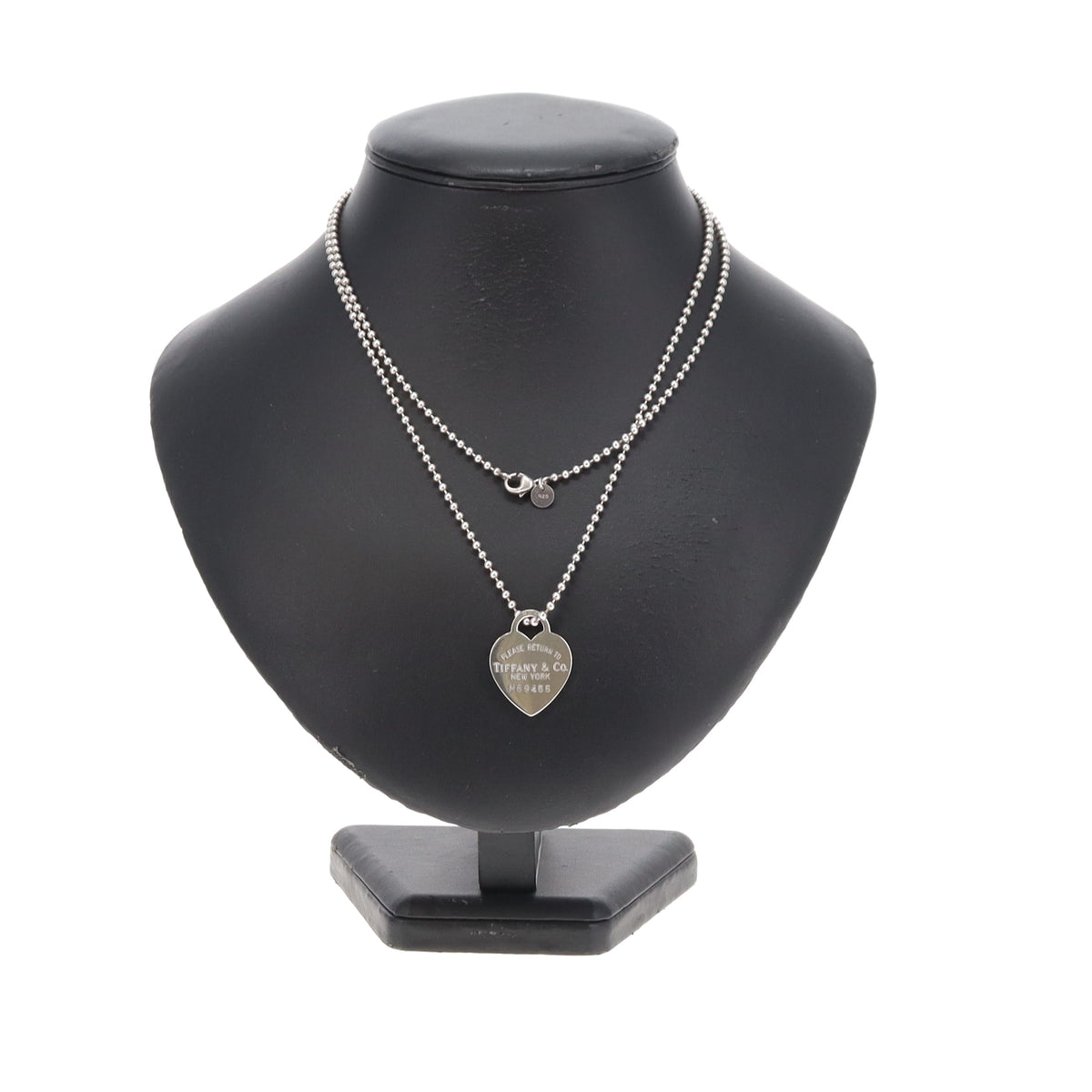 Tiffany & Co RTT Large Heart Tag on Beaded Chain Sterling Silver