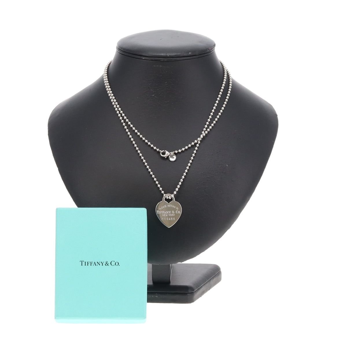 Tiffany & Co RTT Large Heart Tag on Beaded Chain Sterling Silver