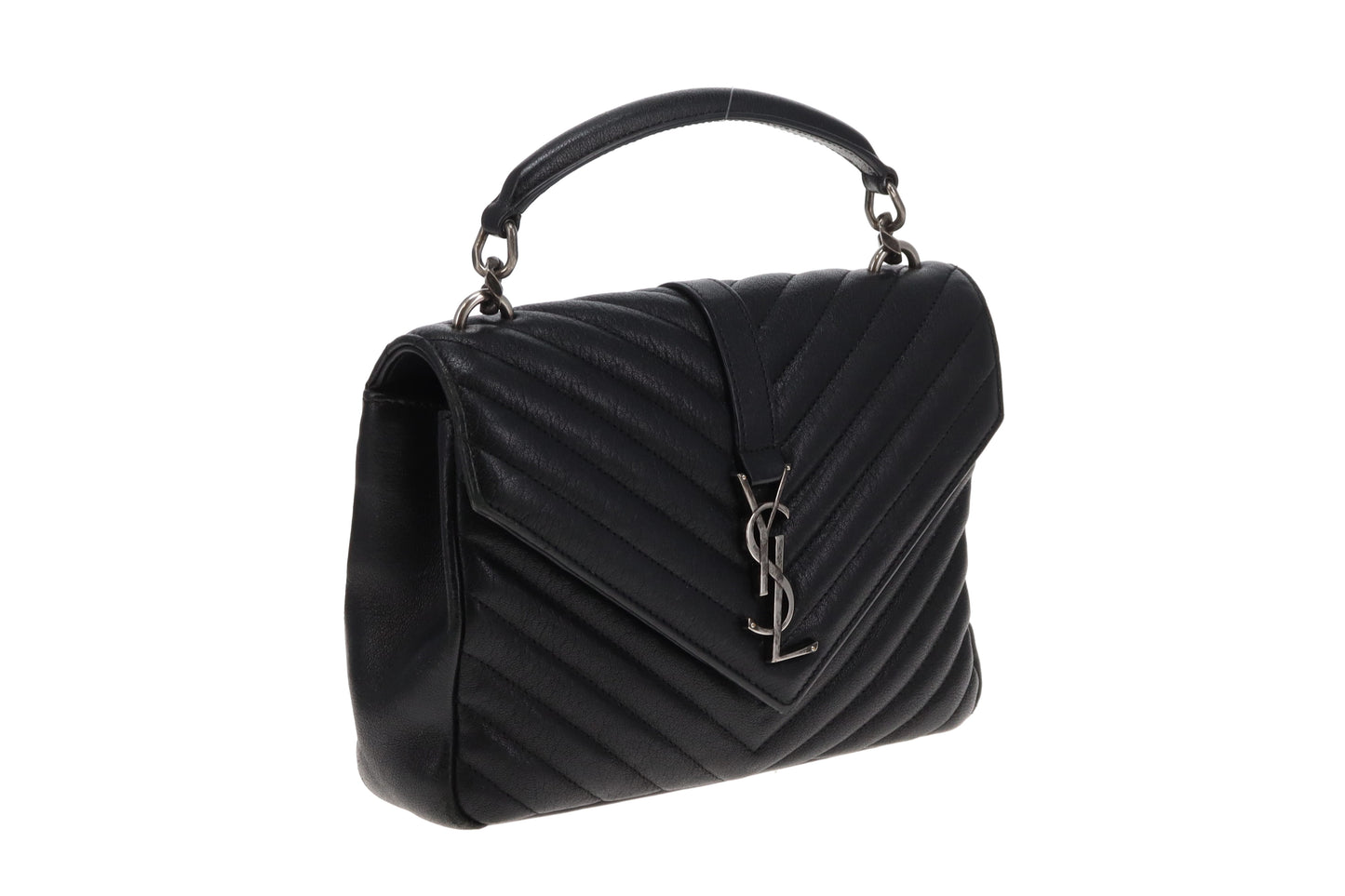 Saint Laurent College Bag Medium Black Chevron Leather 2017