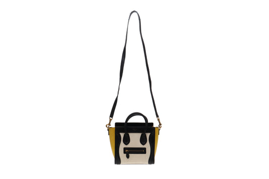 Celine Yellow/Black/White Tri Colour Mixed Leather Nano Luggage Bag