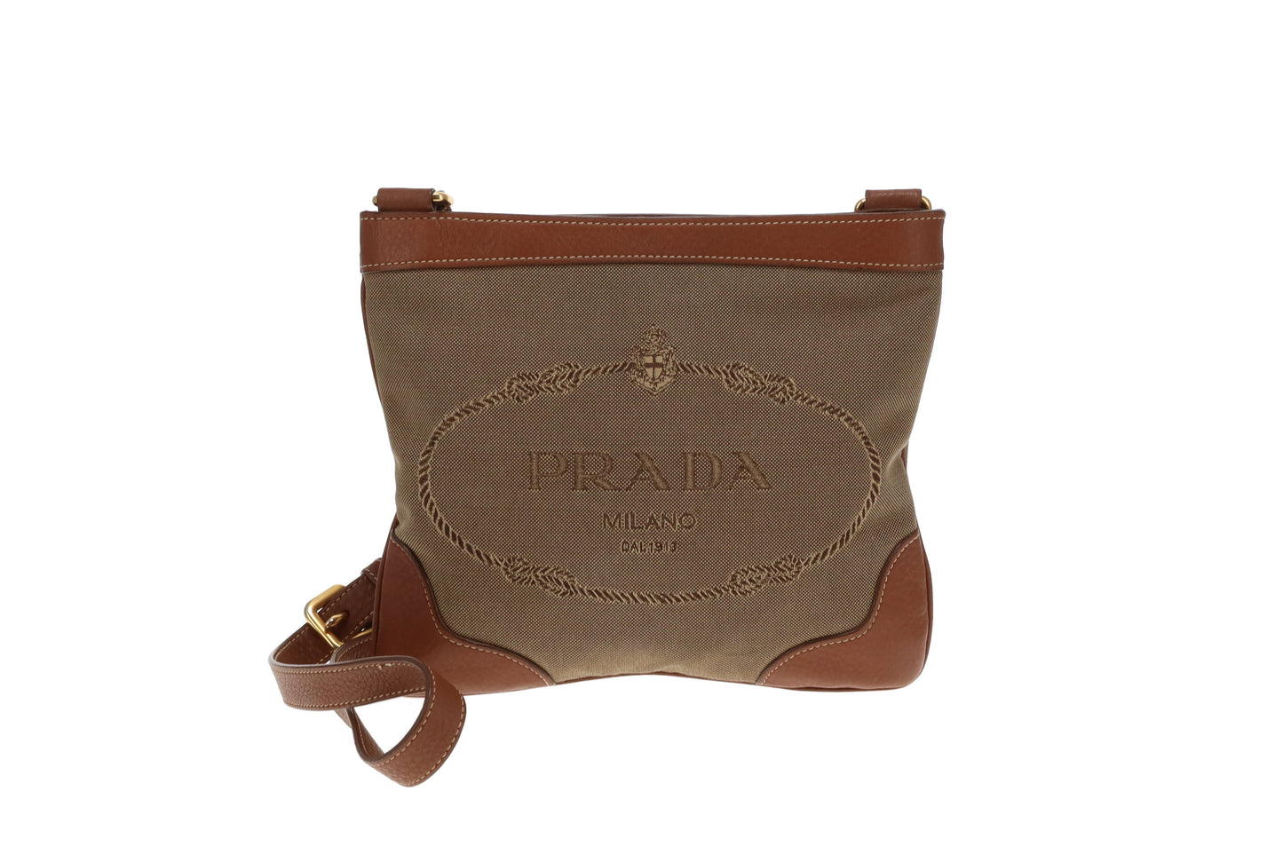 Prada Messenger Bag Logo Canvas and Leather