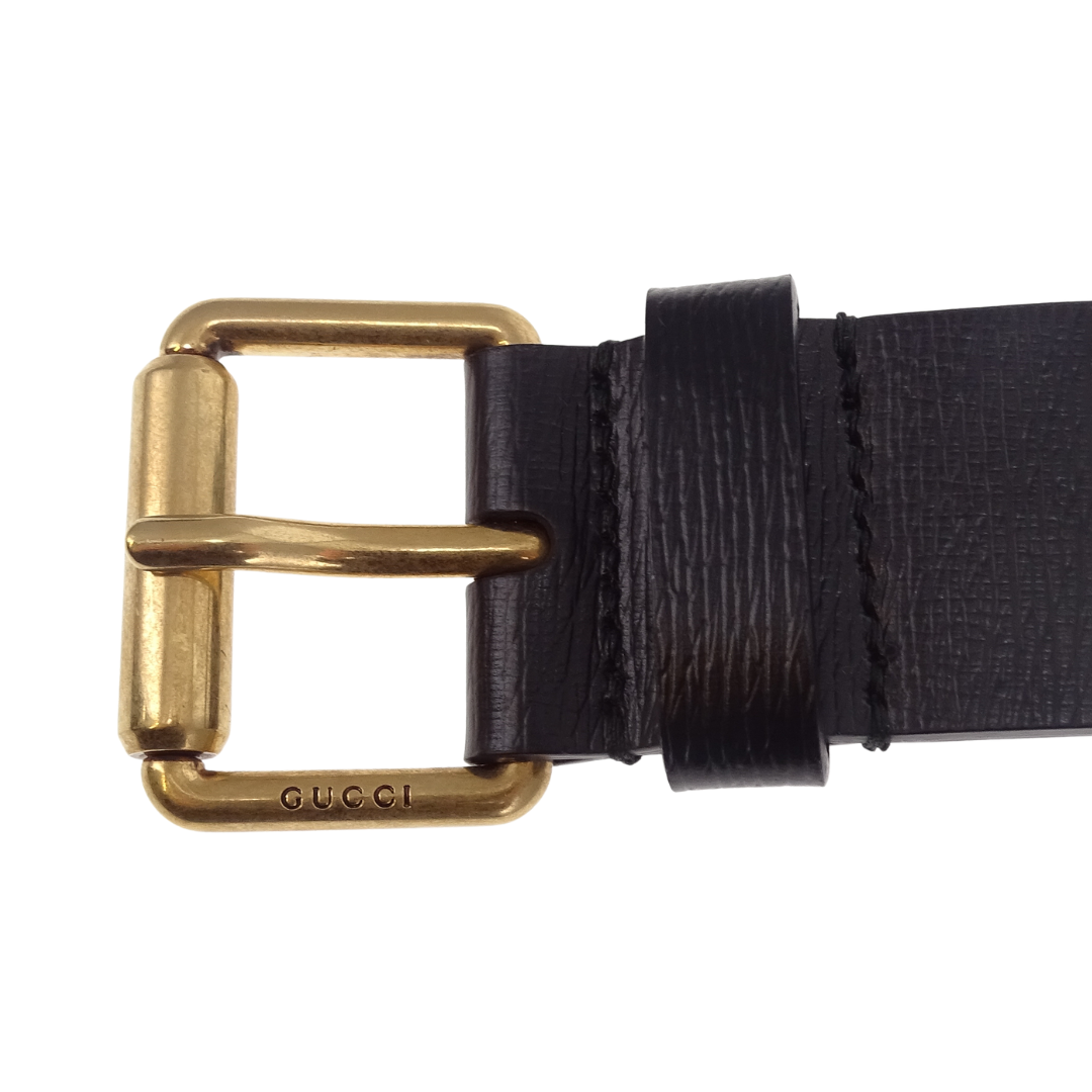 Gucci Kingsnake Belt In Black Leather With Gold Buckle 95cm 30"