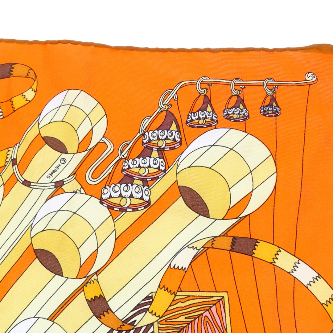 Hermes Point D'Orgue Scarf 90 Orange 100% Silk