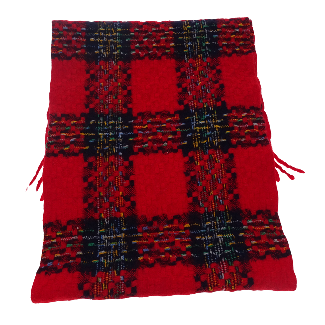 Burberry Red and Multi Check Lambswool Scarf
