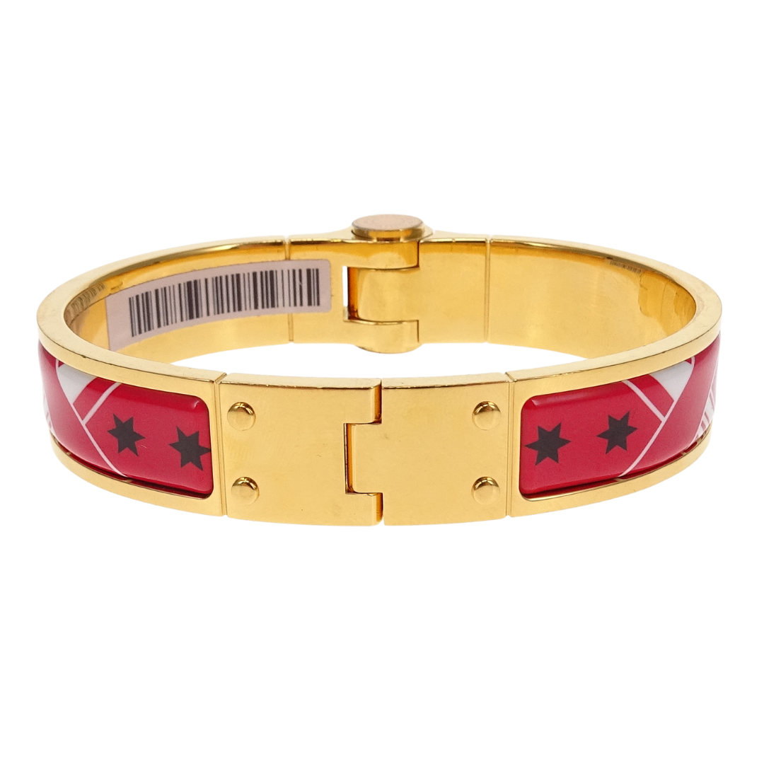 Hermes Hinged Bracelet Red Eperon D'or Bandana Rouge Enamel Gold Plated