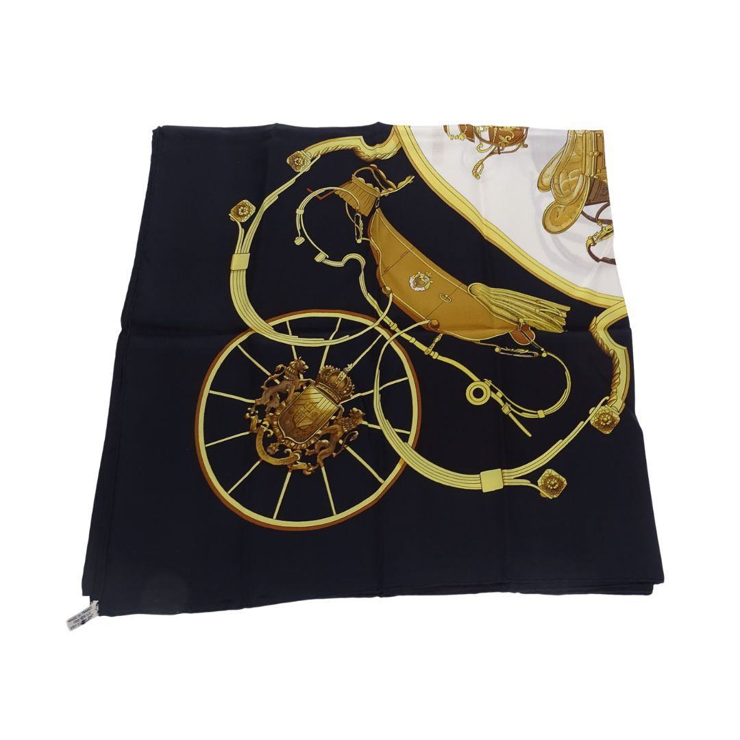 Hermes Springs Scarf 90 Navy/Gold 100% Silk