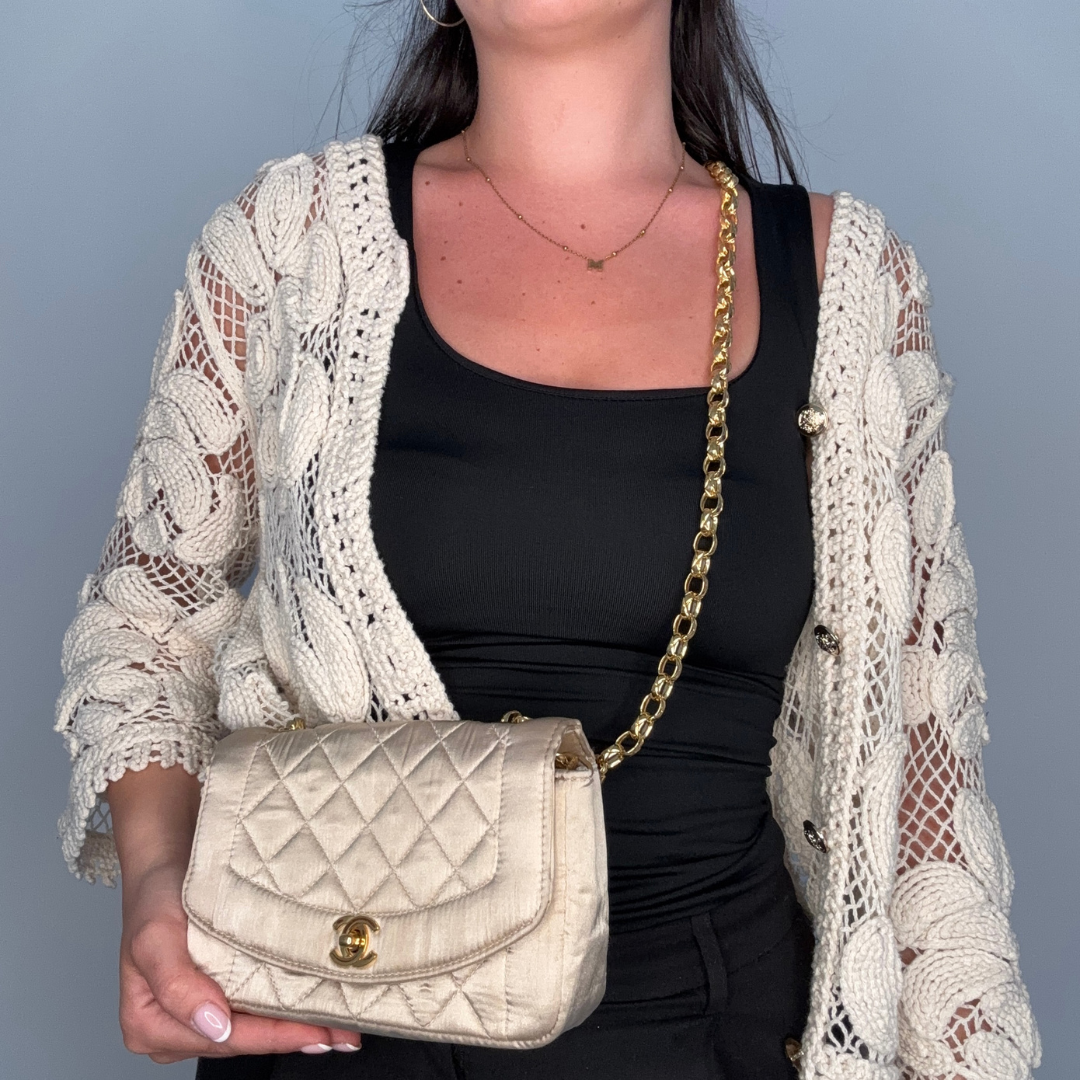 Chanel Diana Mini Gold Satin GHW 89/91