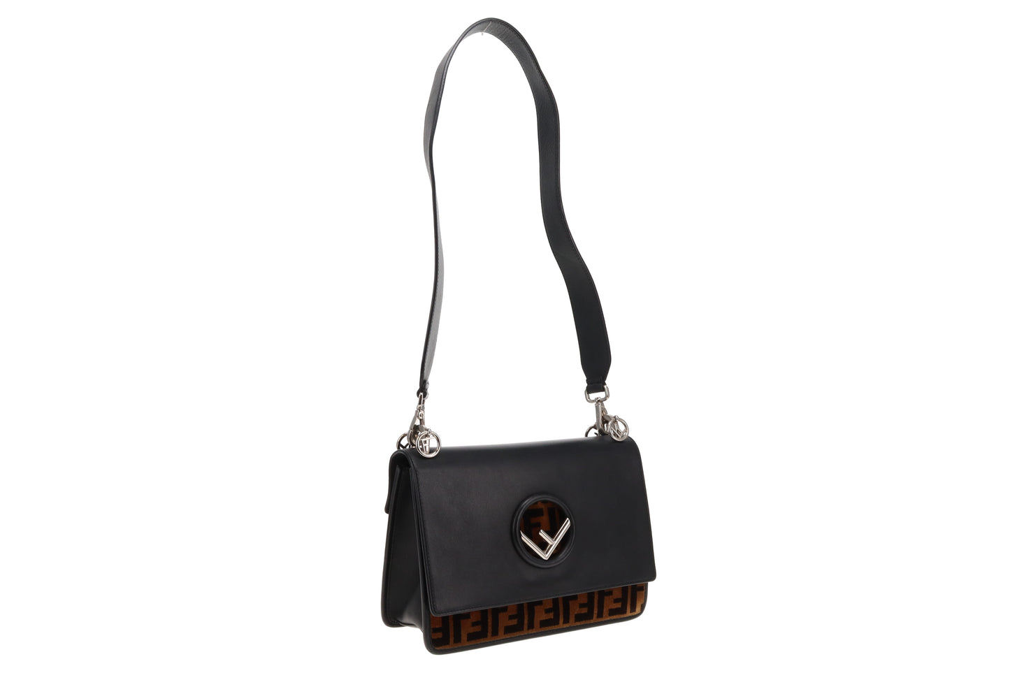 Fendi Black Leather and Velvet Zucca Detail Kan I F 2 Way Bag