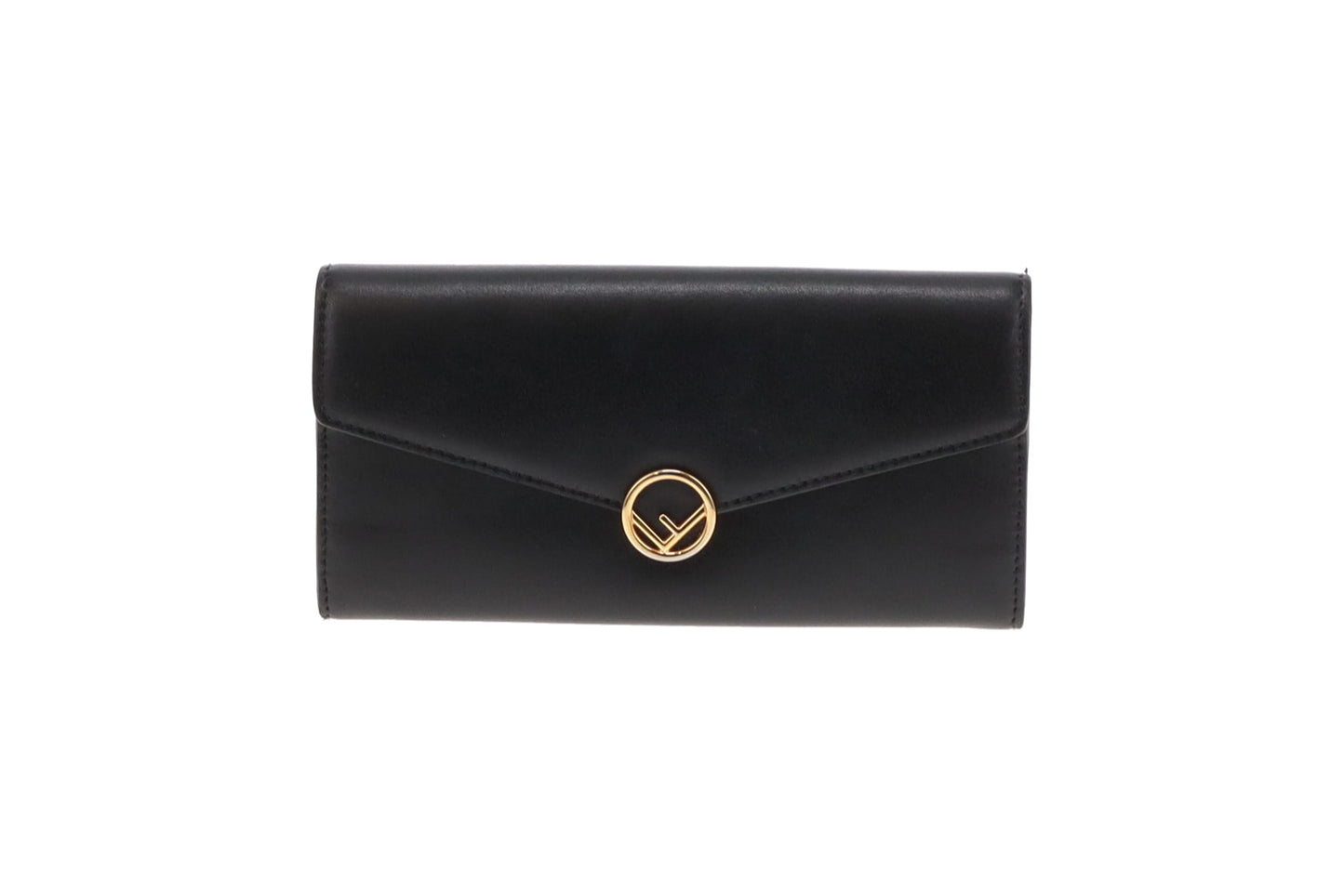 Fendi Black Smooth Leather Logo Long Flap Wallet SM
