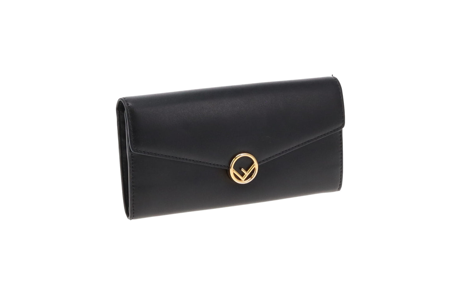 Fendi Black Smooth Leather Logo Long Flap Wallet SM