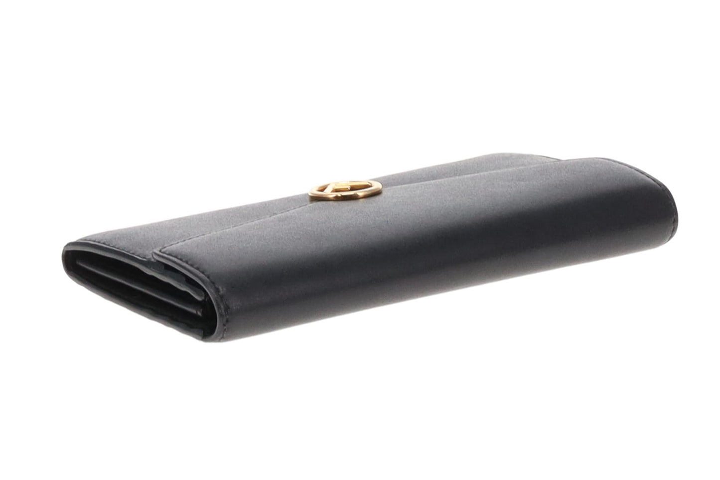 Fendi Black Smooth Leather Logo Long Flap Wallet SM