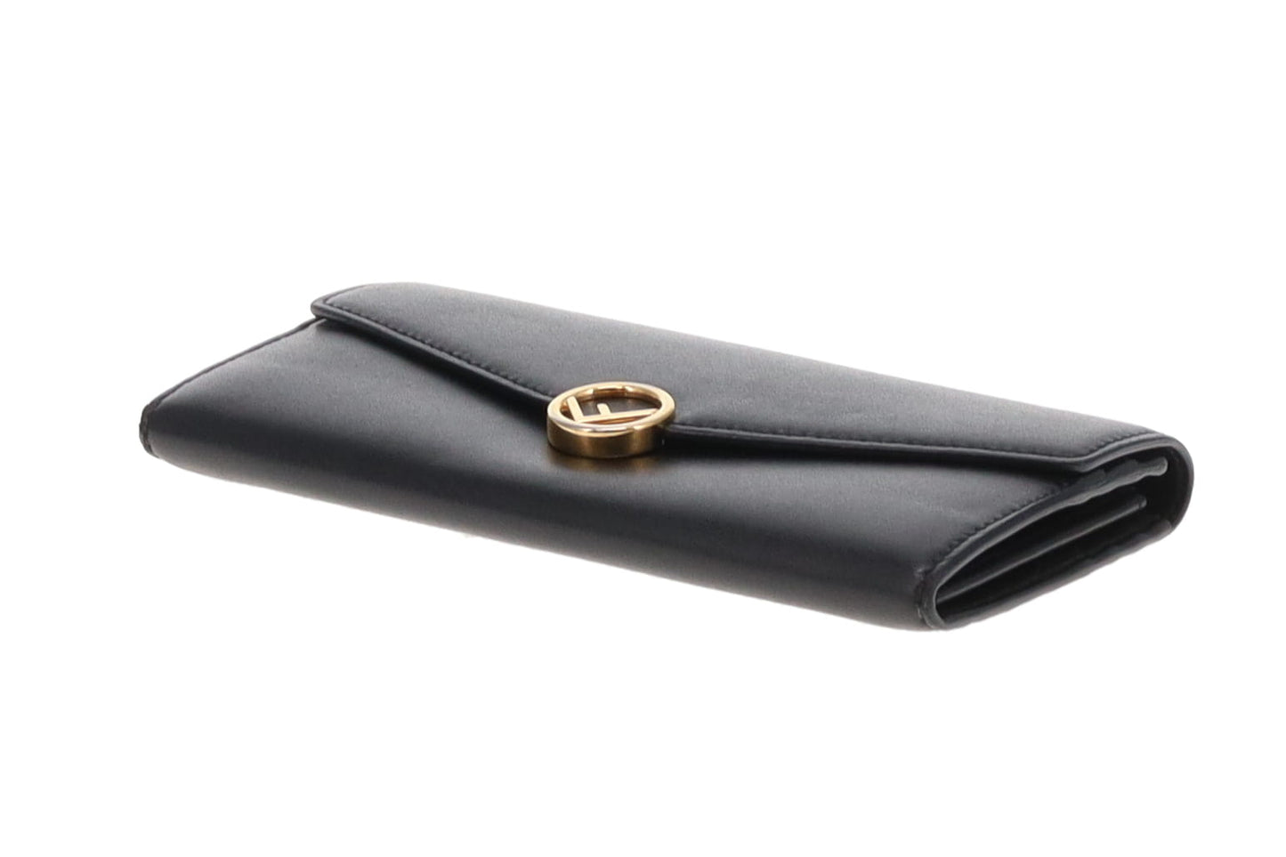 Fendi Black Smooth Leather Logo Long Flap Wallet SM