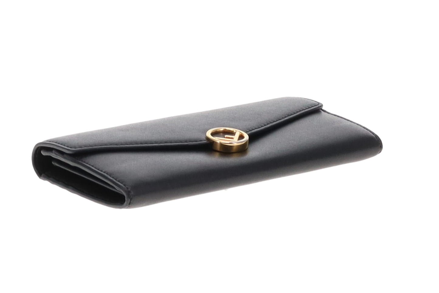 Fendi Black Smooth Leather Logo Long Flap Wallet SM