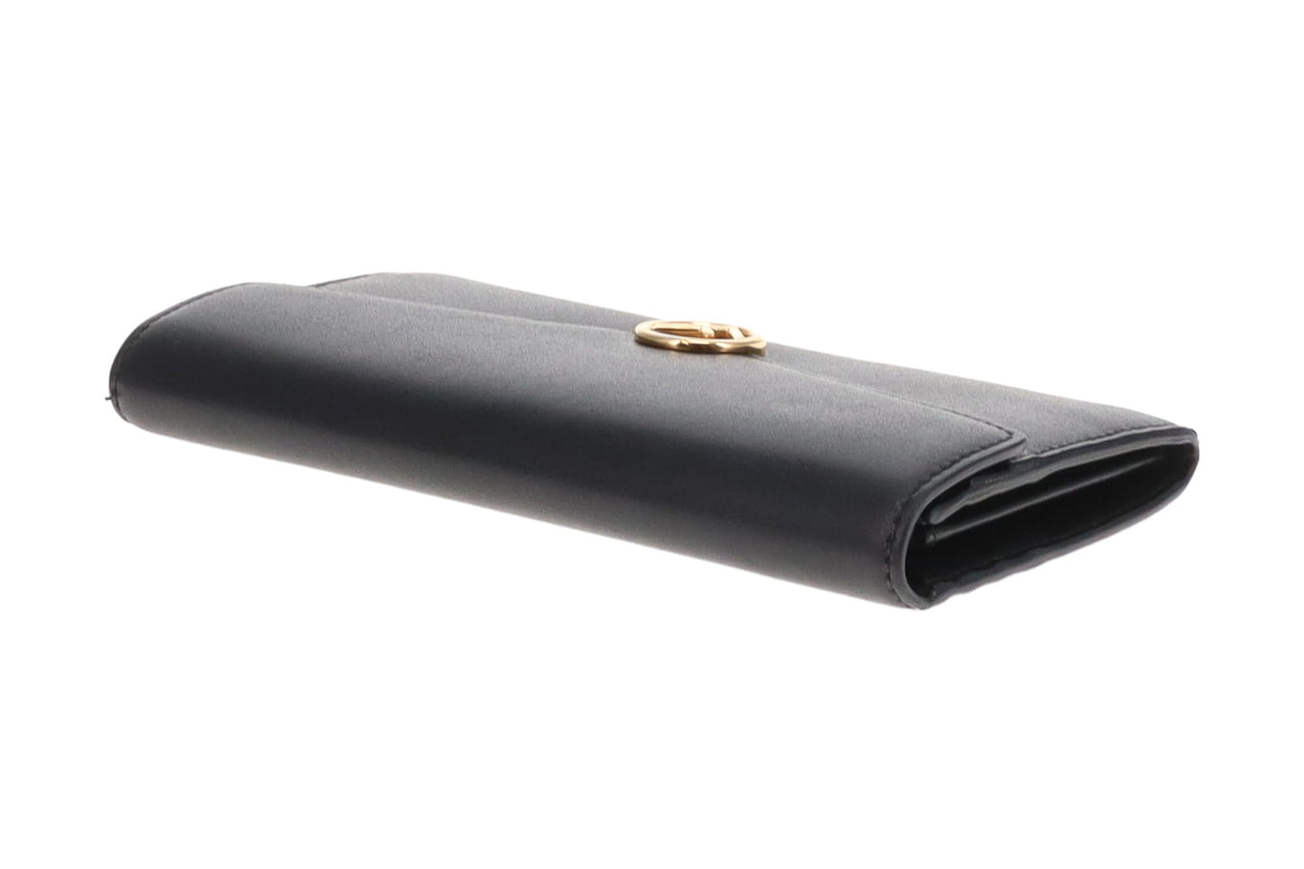 Fendi Black Smooth Leather Logo Long Flap Wallet SM