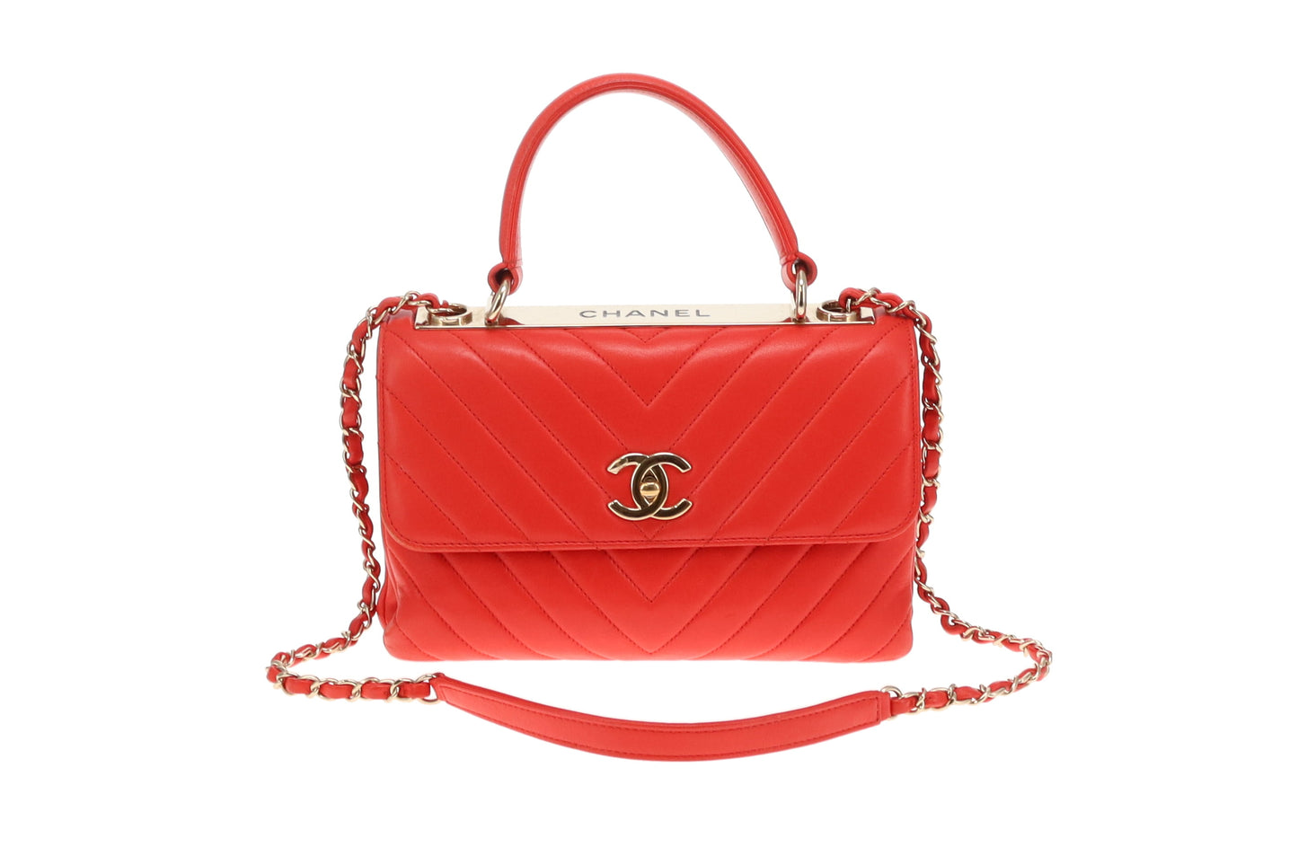 Chanel Red Chevron Small Trendy CC Top Handle 2019