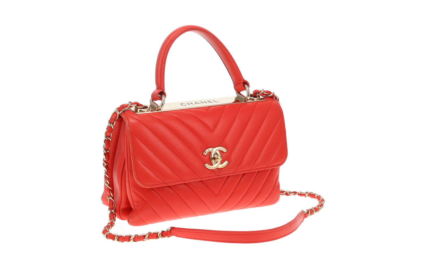 Chanel Red Chevron Small Trendy CC Top Handle 2019