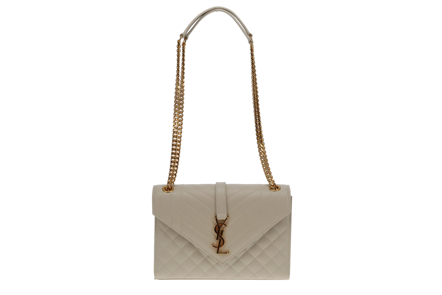 Saint Laurent Blanc Vintage Grain De Poudre Medium Envelope Shoulder Bag