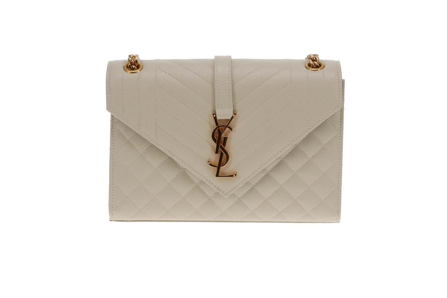 Saint Laurent Blanc Vintage Grain De Poudre Medium Envelope Shoulder Bag