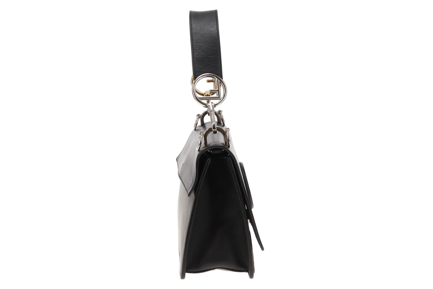 Fendi Black Leather and Velvet Zucca Detail Kan I F 2 Way Bag