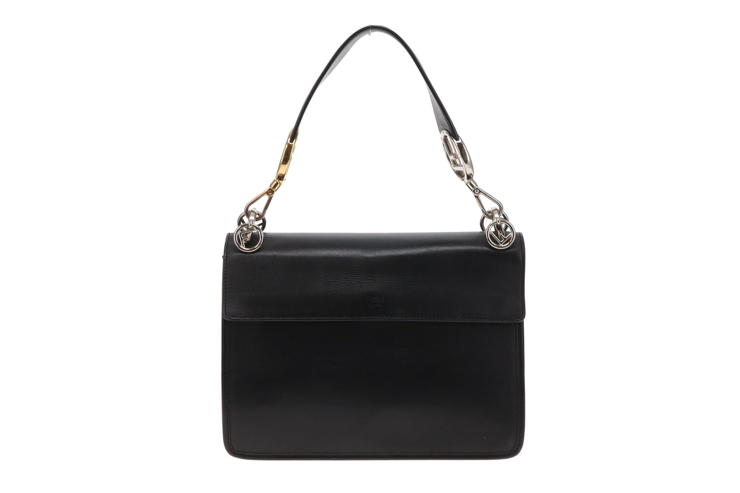 Fendi Black Leather and Velvet Zucca Detail Kan I F 2 Way Bag