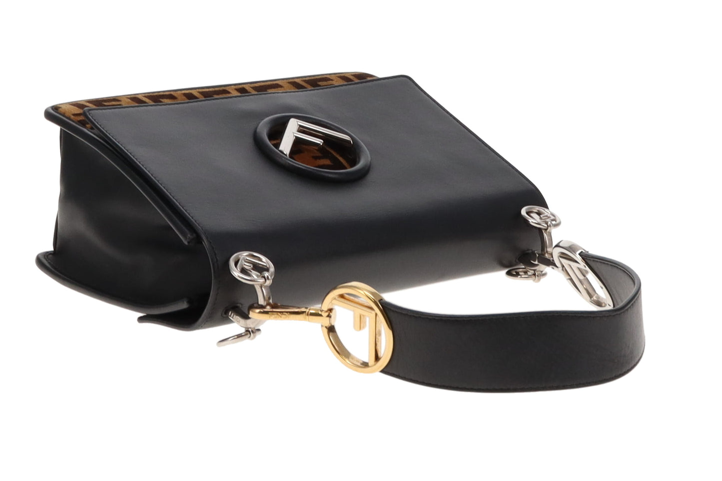 Fendi Black Leather and Velvet Zucca Detail Kan I F 2 Way Bag