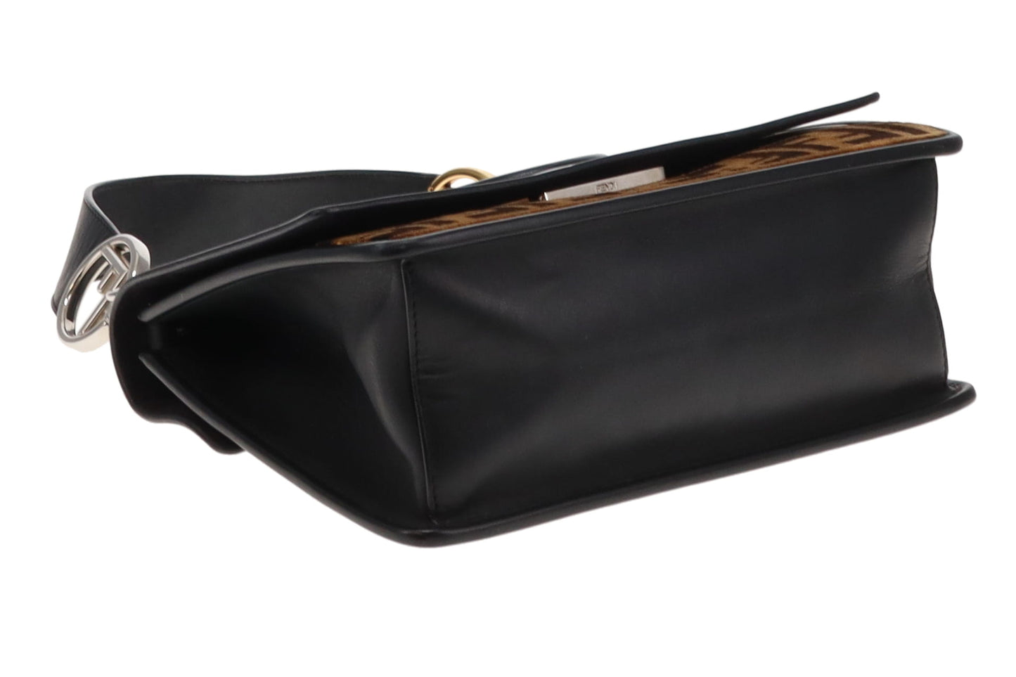 Fendi Black Leather and Velvet Zucca Detail Kan I F 2 Way Bag