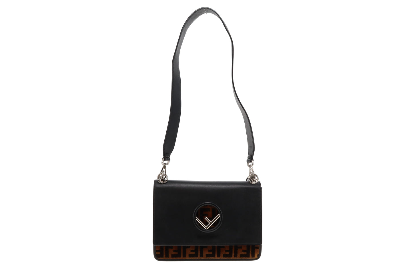 Fendi Black Leather and Velvet Zucca Detail Kan I F 2 Way Bag