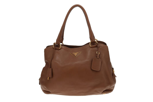 Prada Shoulder Bag Dual Zip Tan GHW
