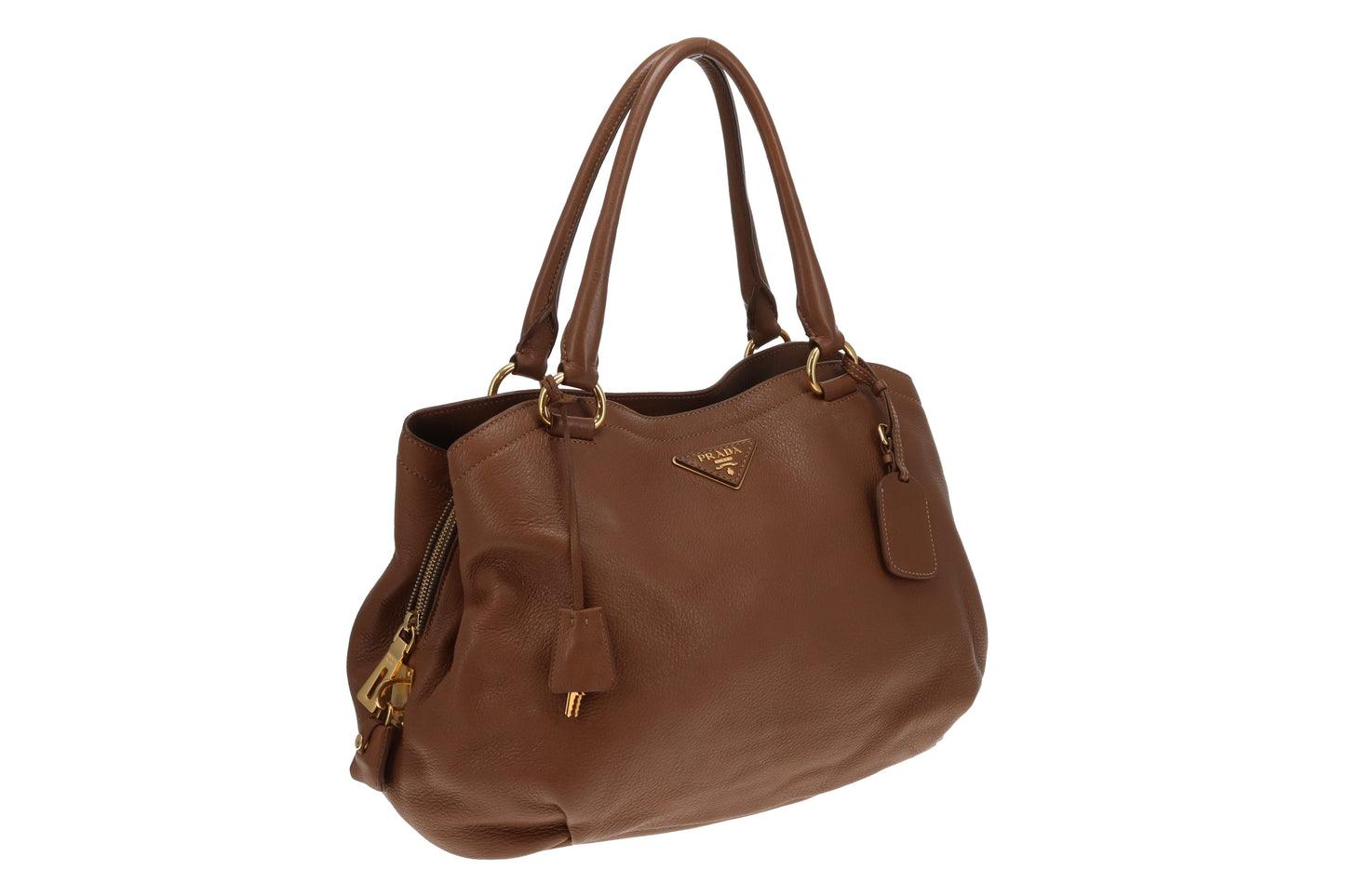 Prada Shoulder Bag Dual Zip Tan GHW