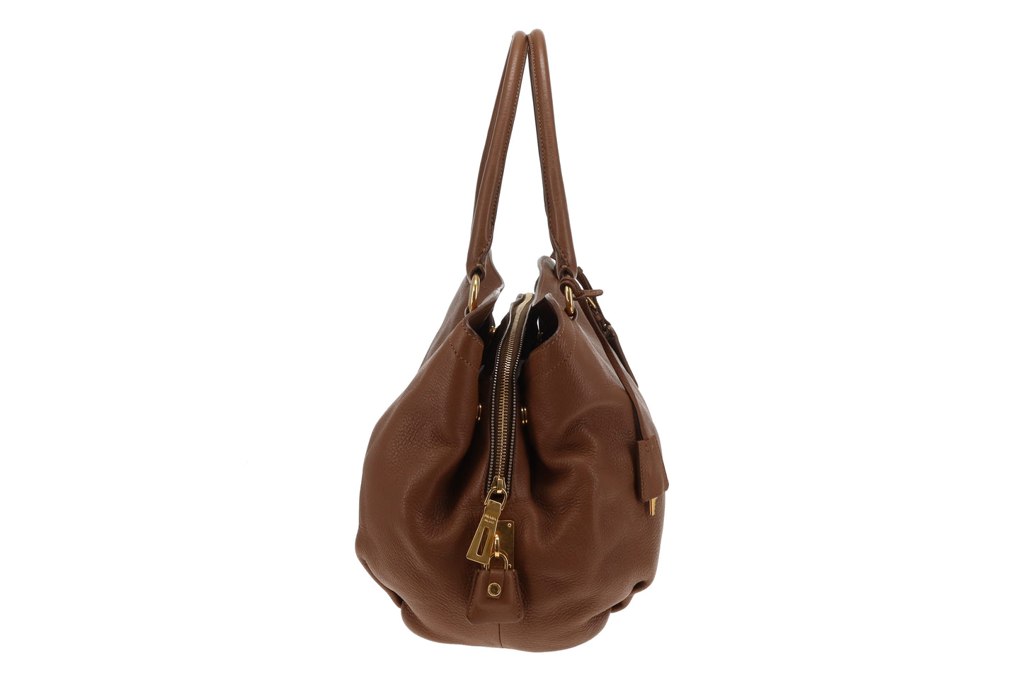 Prada Shoulder Bag Dual Zip Tan GHW