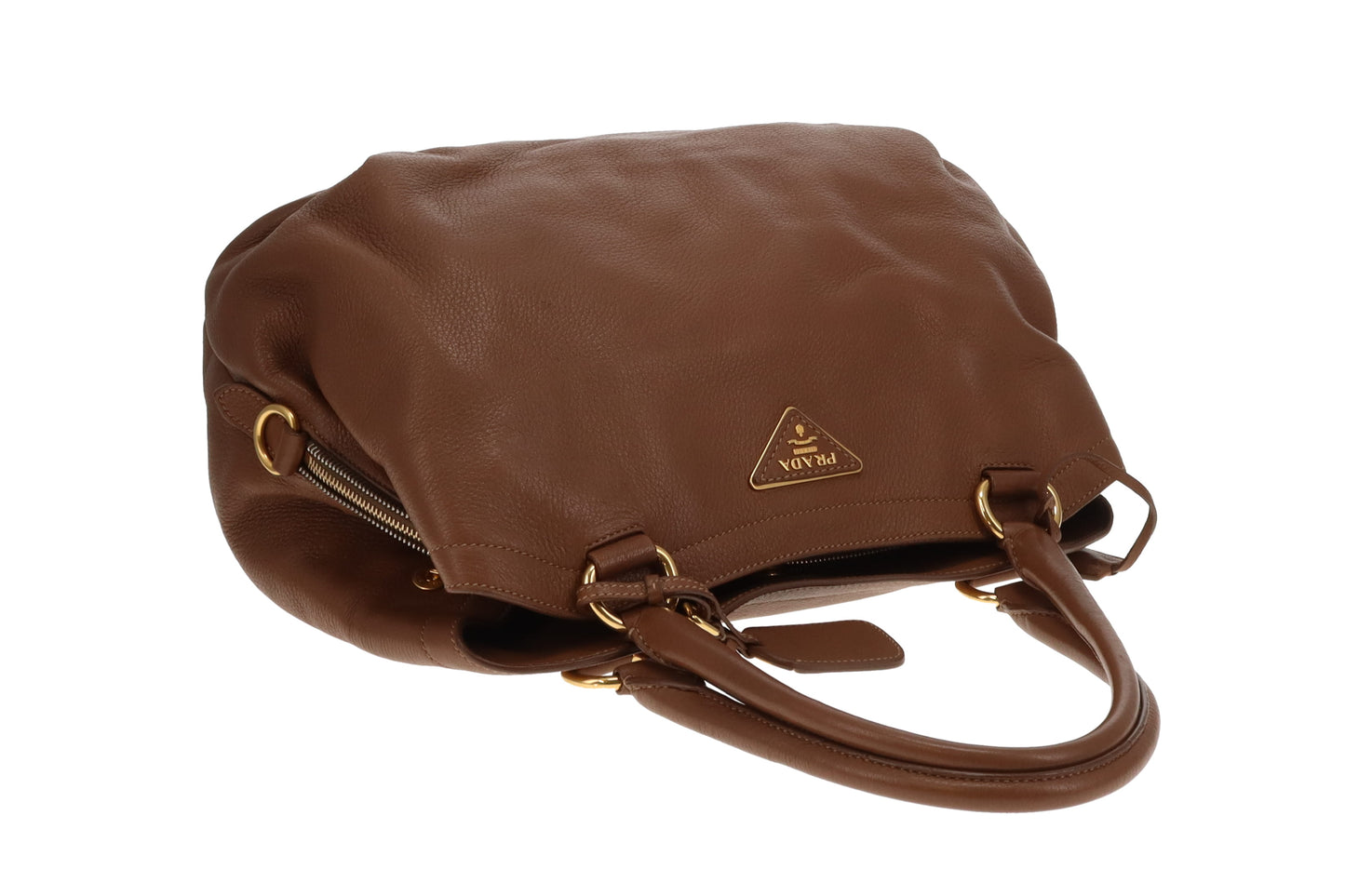 Prada Shoulder Bag Dual Zip Tan GHW
