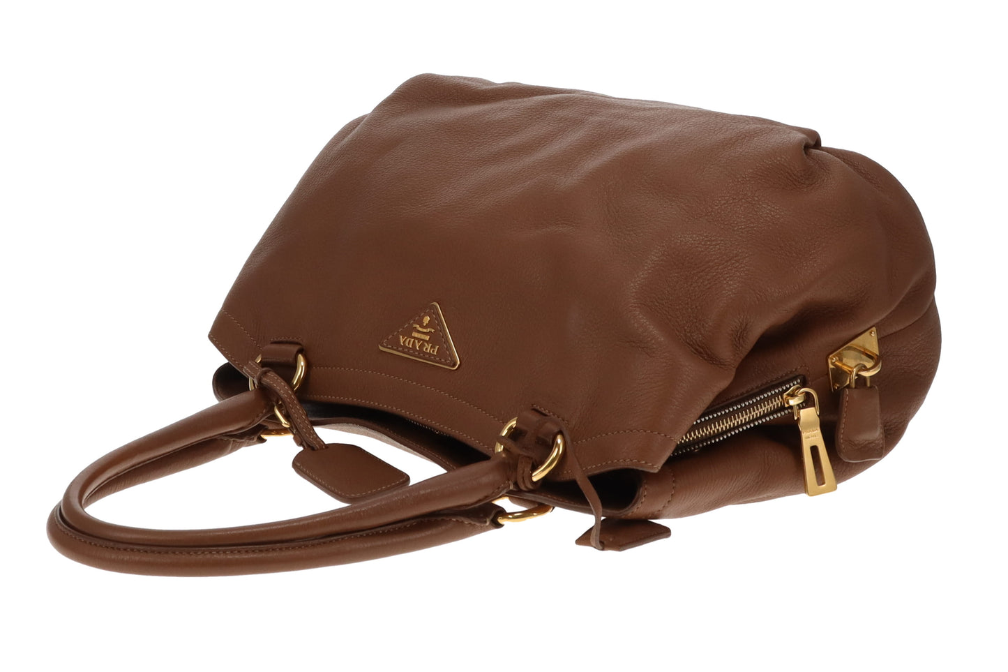 Prada Shoulder Bag Dual Zip Tan GHW
