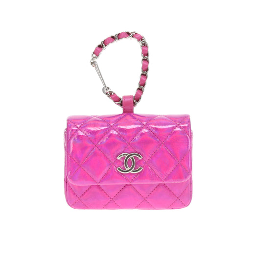 Chanel Hook Cardholder Pink Iridescent Quilted Patent (VIP Gift)