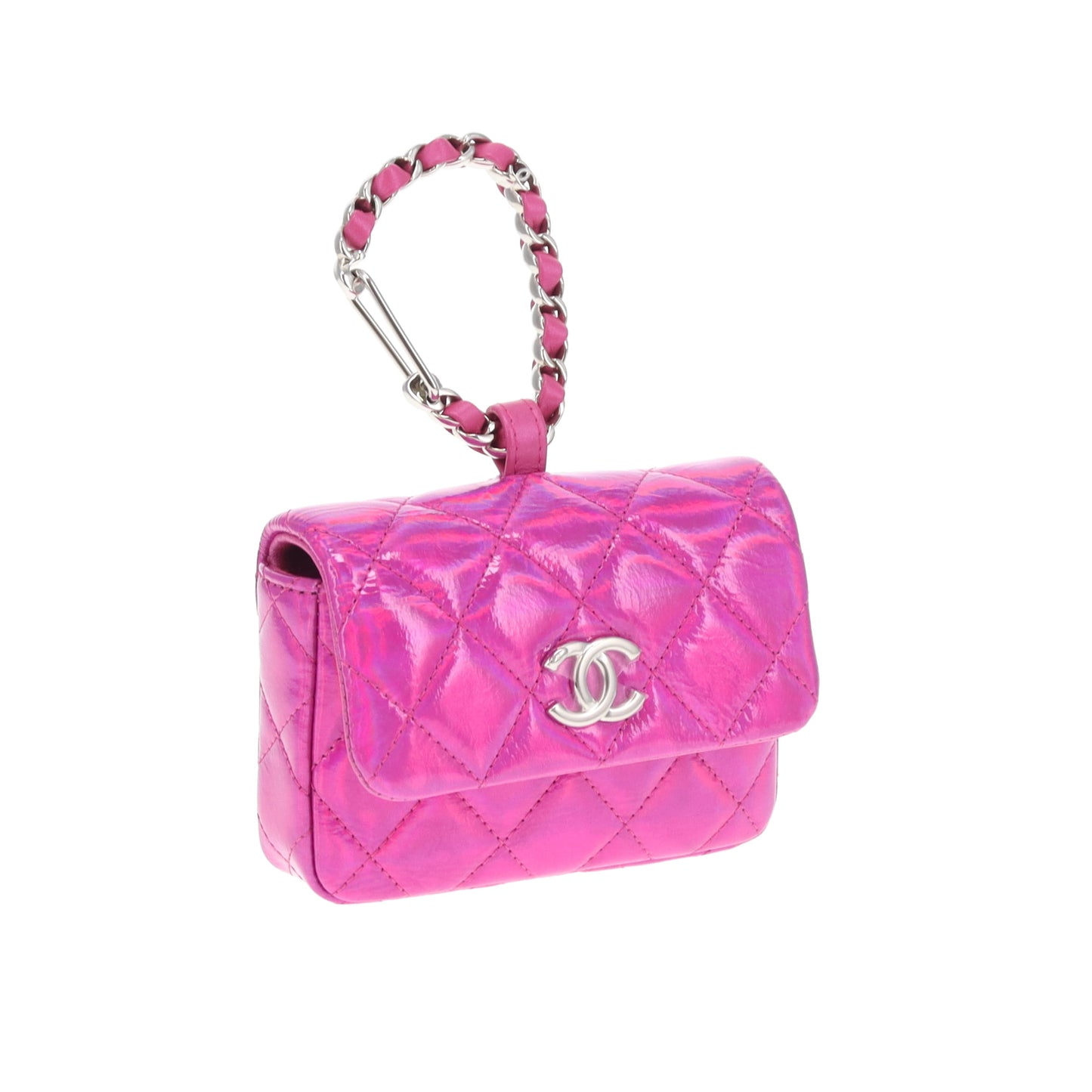 Chanel Hook Cardholder Pink Iridescent Quilted Patent (VIP Gift)