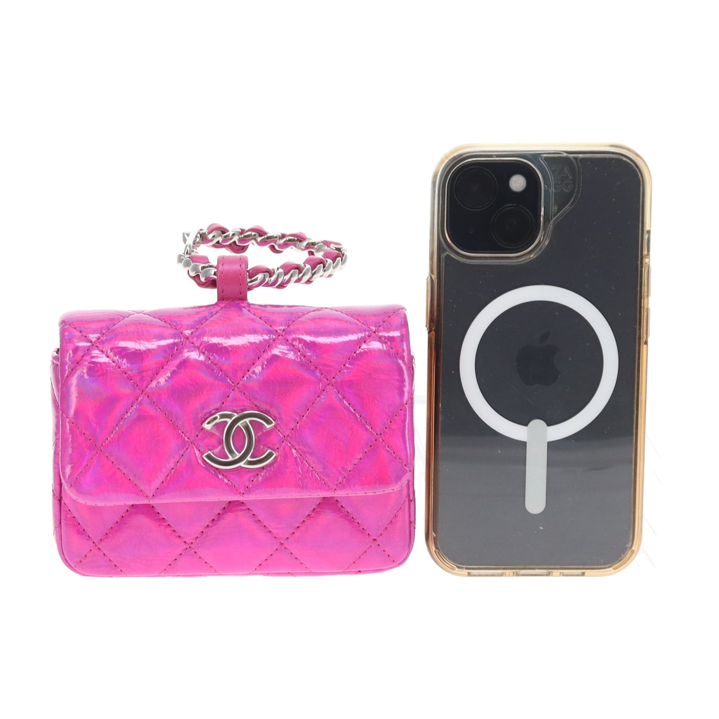 Chanel Hook Cardholder Pink Iridescent Quilted Patent (VIP Gift)
