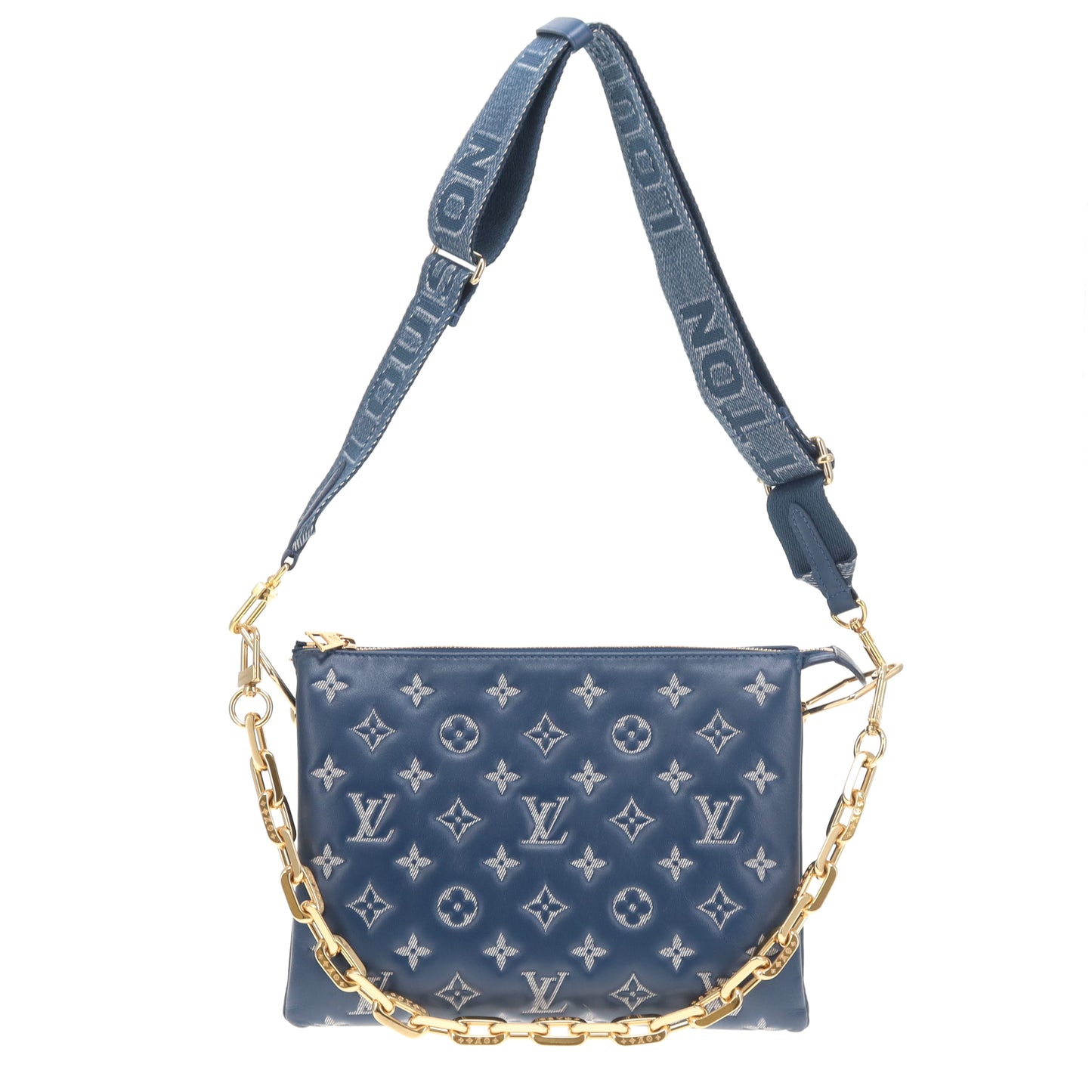 Louis Vuitton Coussin PM Denim Blue Leather with Denim Strap (NFID)