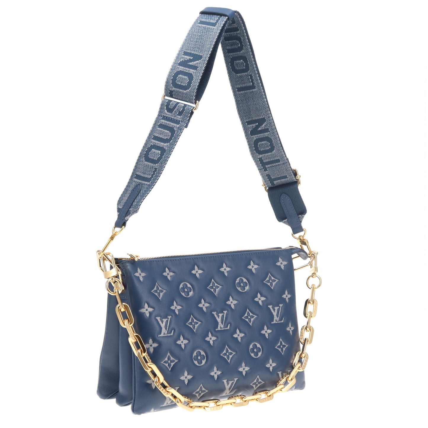Louis Vuitton Coussin PM Denim Blue Leather with Denim Strap (NFID)