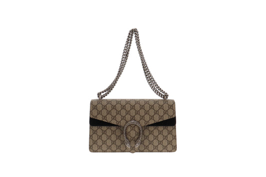 Gucci GG Supreme and Black Suede Dionysus Shoulder Bag