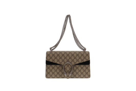 Gucci GG Supreme and Black Suede Dionysus Shoulder Bag