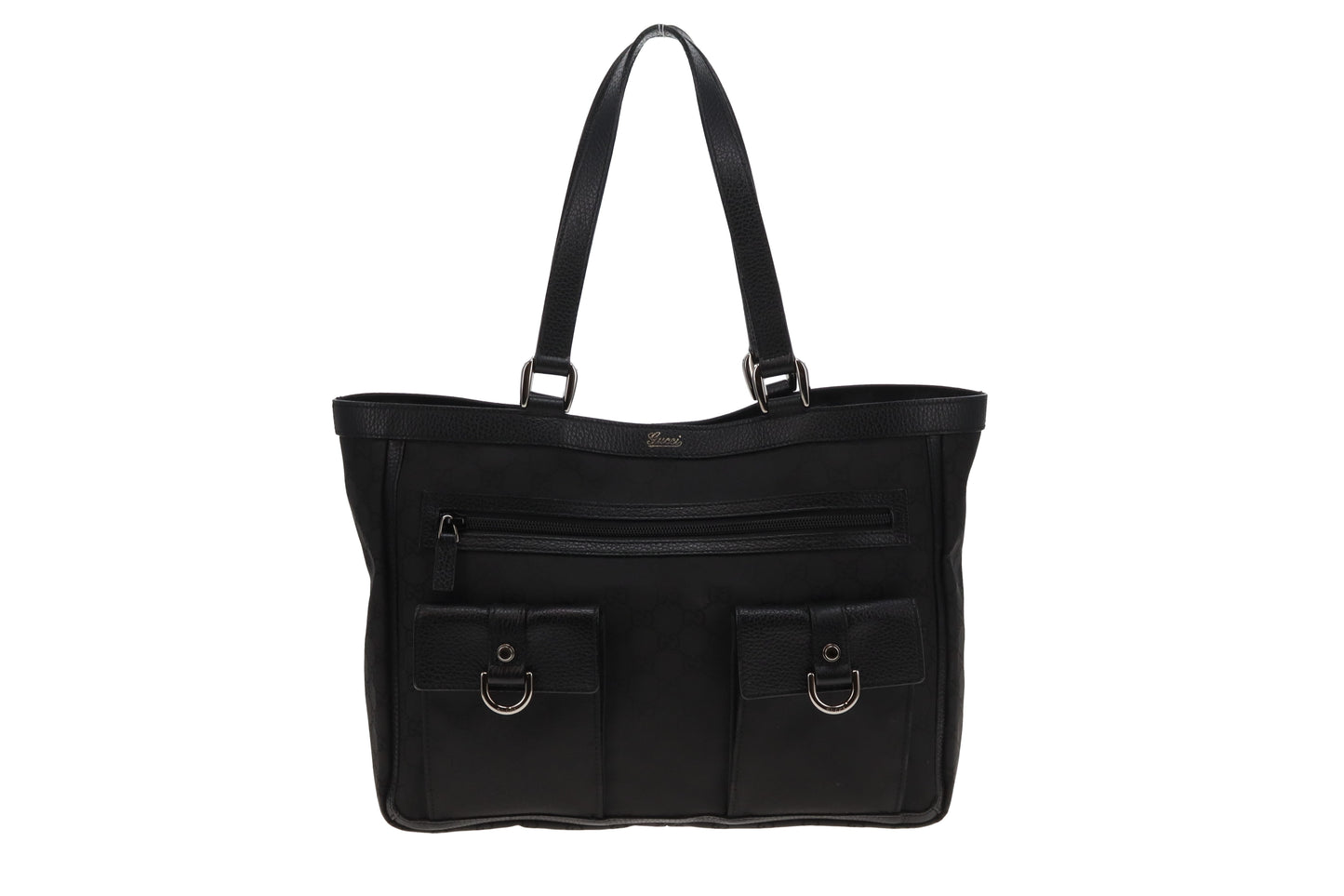 Gucci Abbey Pockets Tote Bag Black GG Canvas