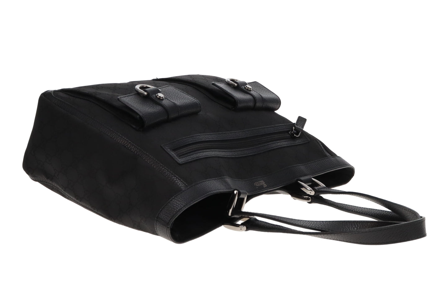 Gucci Abbey Pockets Tote Bag Black GG Canvas
