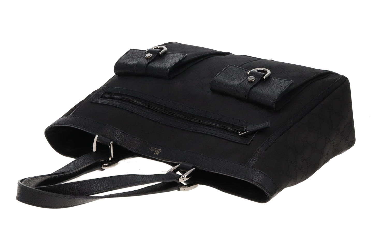 Gucci Abbey Pockets Tote Bag Black GG Canvas