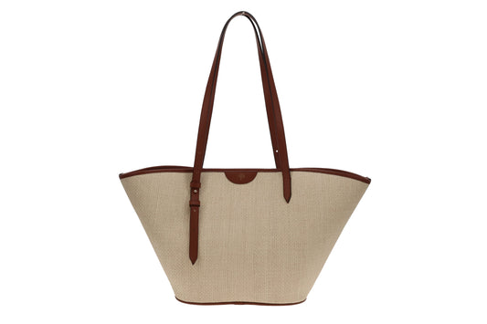 Mulberry Basket Tote Raffia and Oak Leather