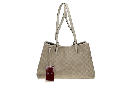 Gucci Emblem Large Tote Bag Beige and White GG Supreme