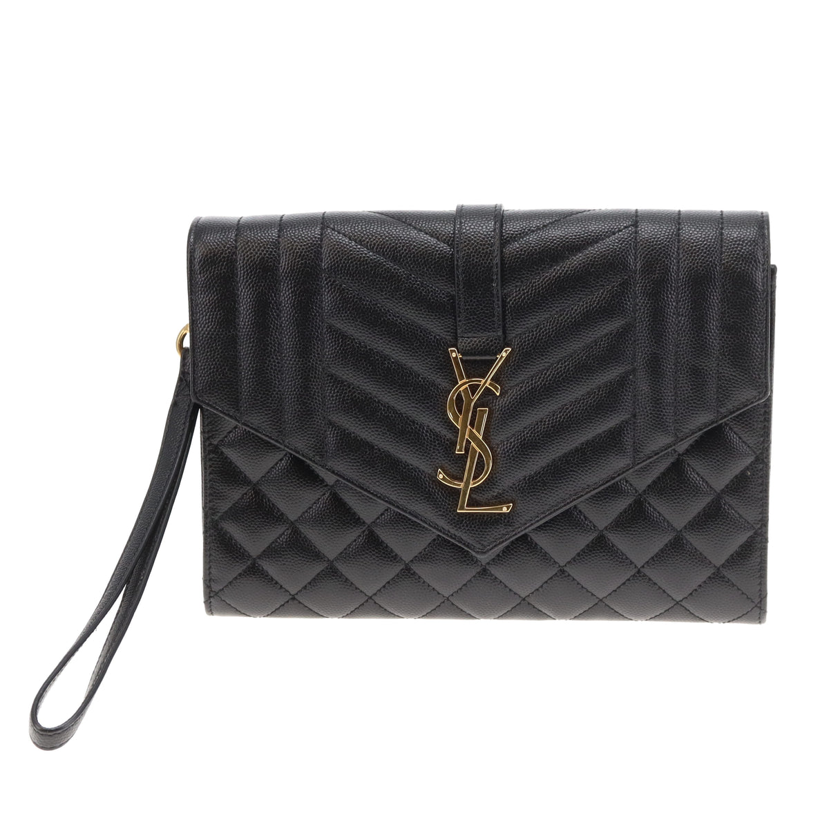Saint Laurent College Pouch Black Grain De Poudre