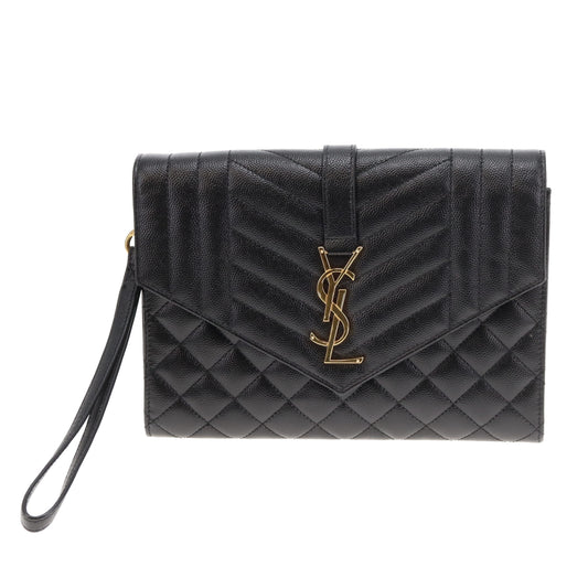 Saint Laurent College Pouch Black Grain De Poudre
