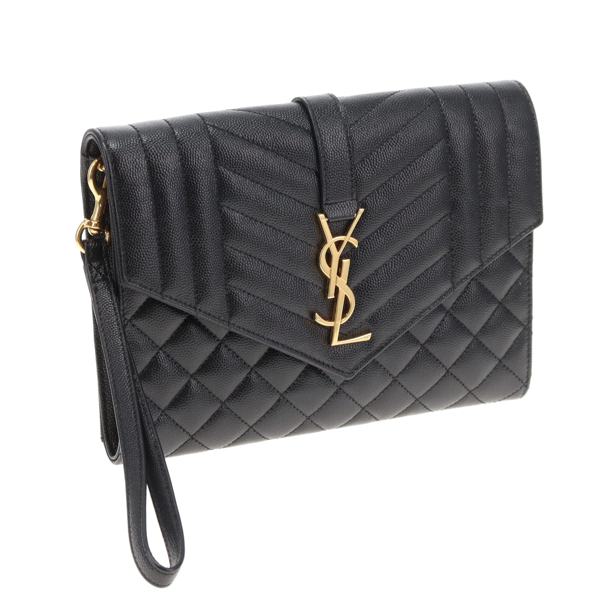 Saint Laurent College Pouch Black Grain De Poudre
