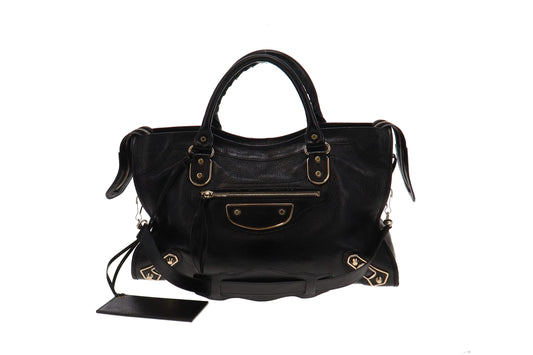 Balenciaga Black Leather Metallic Edge City Bag