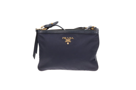 Prada Double Pouch Crossbody Bag Navy Nylon