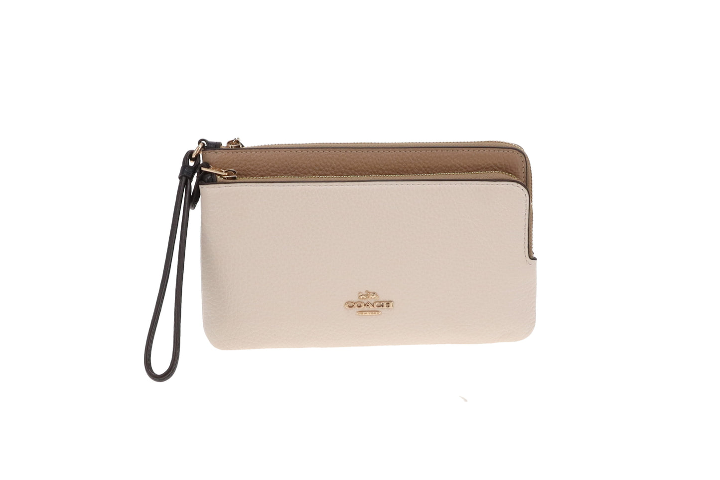 Coach Double Zip Pouch Wristley Beige & Chalk
